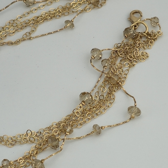 Gold Tone Multi-Strand Chain Necklace with Glass Bead Accents 20" Layered - Picture 6 of 16